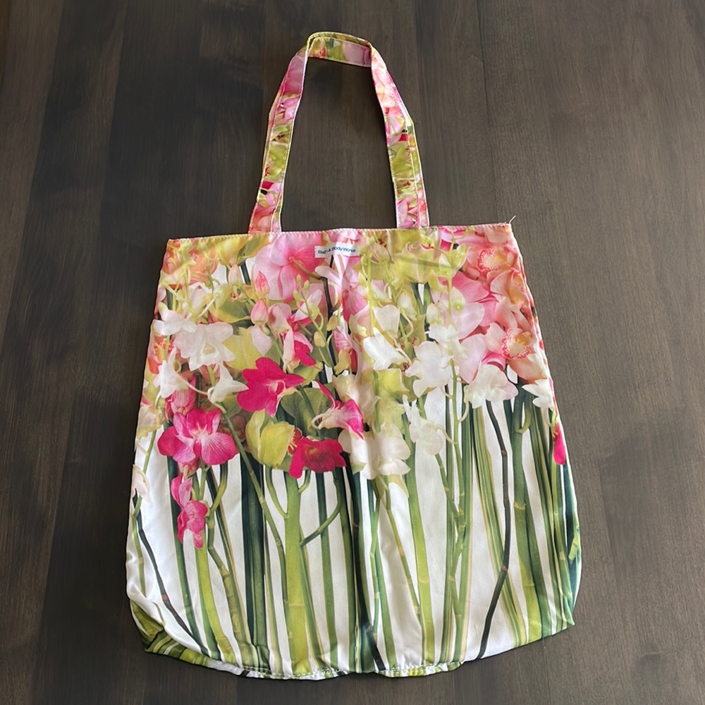 Bath & Body Works Floral Fabric Tote Bag New Without Tags Pink And Green